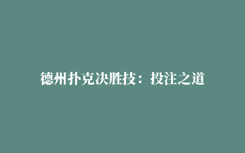 德州扑克决胜技：投注之道