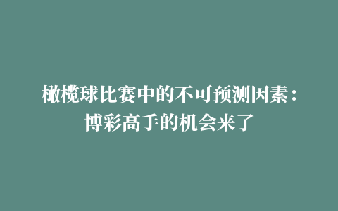 橄榄球比赛中的不可预测因素：博彩高手的机会来了