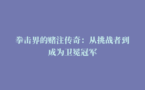 拳击界的赌注传奇：从挑战者到成为卫冕冠军