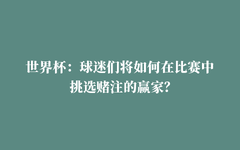 世界杯：球迷们将如何在比赛中挑选赌注的赢家？