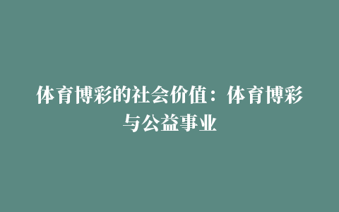 体育博彩的社会价值：体育博彩与公益事业