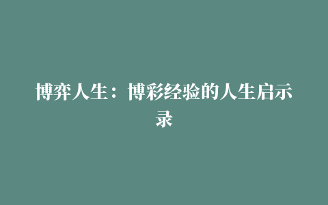 博弈人生：博彩经验的人生启示录