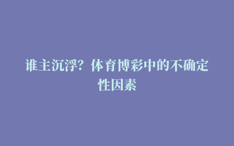 谁主沉浮？体育博彩中的不确定性因素